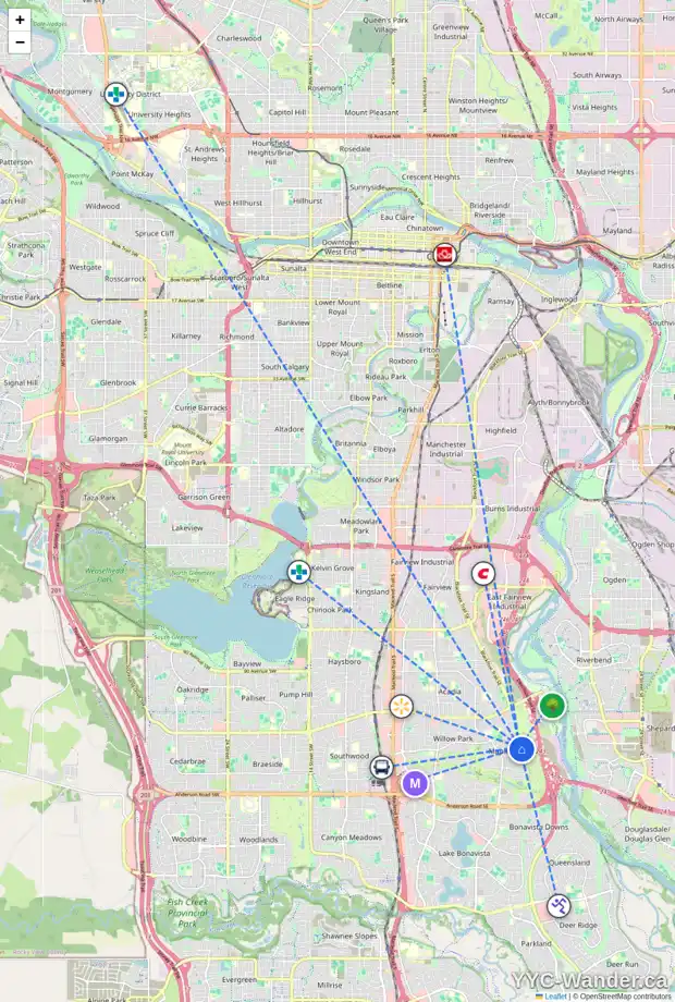 Daily accessibility map for 10708 MAPLESHIRE CR SE, Calgary showing nearby schools, grocery stores, parks, LRT stations and nearby amenities
