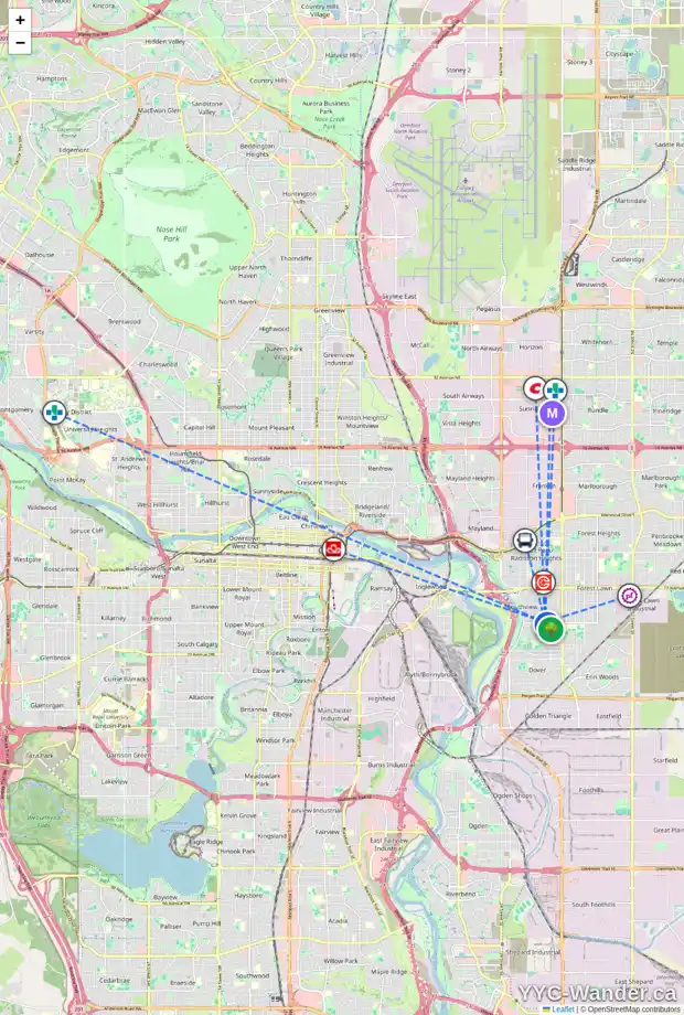 Daily accessibility map for 3026 26 AV SE, Calgary showing nearby schools, grocery stores, parks, LRT stations and nearby amenities