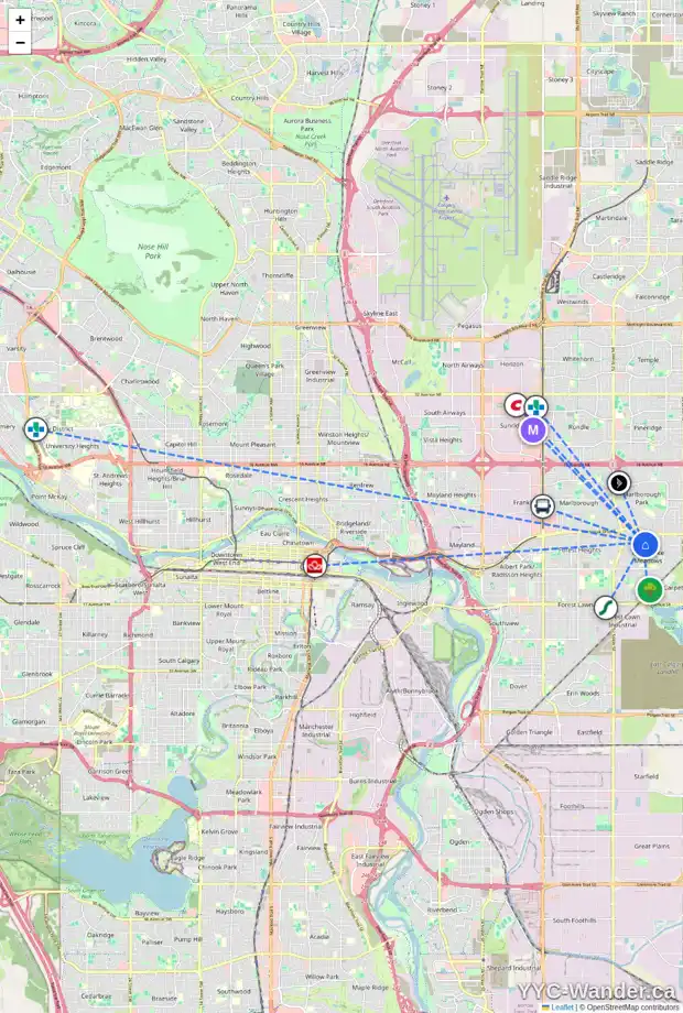 Daily accessibility map for 327 PENWORTH WY SE, Calgary showing nearby schools, grocery stores, parks, LRT stations and nearby amenities