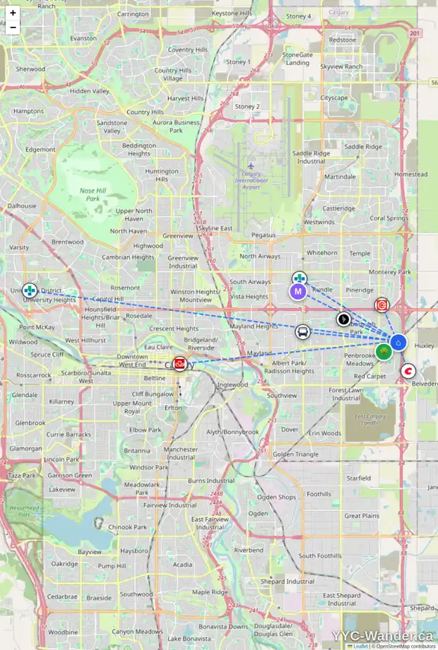 Daily accessibility map for 59 ABERDARE RD NE, Calgary showing nearby schools, grocery stores, parks, LRT stations and nearby amenities