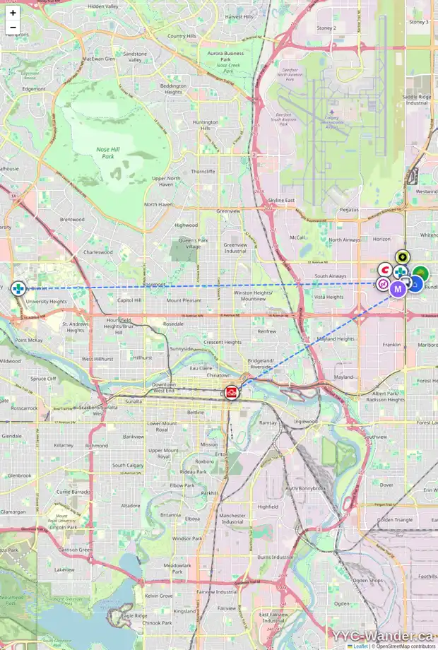 Daily accessibility map for 2604 38 ST NE, Calgary showing nearby schools, grocery stores, parks, LRT stations and nearby amenities