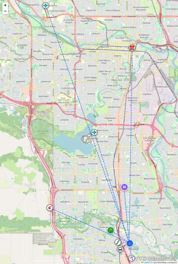Daily accessibility map for 196 MIDPARK GD SE, Calgary showing nearby schools, grocery stores, parks, LRT stations and nearby amenities