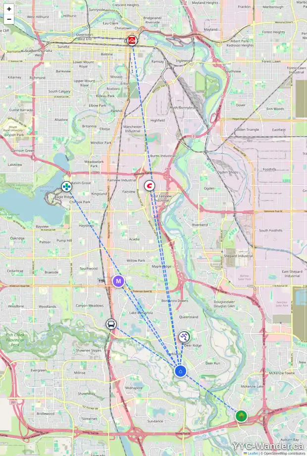 Daily accessibility map for 8 PARKVALLEY PL SE, Calgary showing nearby schools, grocery stores, parks, LRT stations and nearby amenities