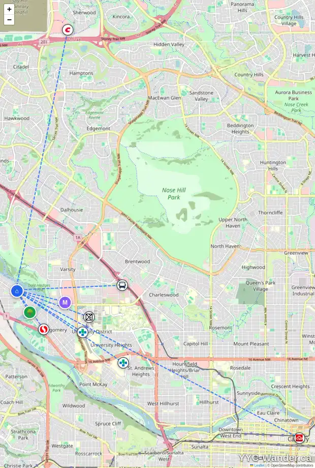Daily accessibility map for 3931 62 ST NW, Calgary showing nearby schools, grocery stores, parks, LRT stations and nearby amenities