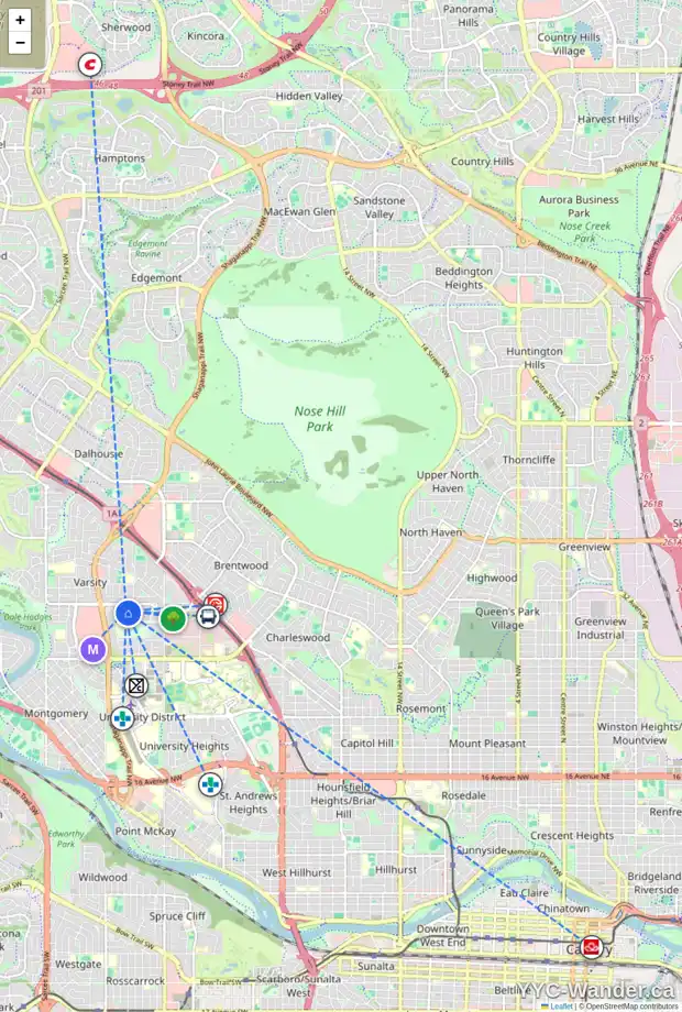 Daily accessibility map for 30 VARSHAVEN PL NW, Calgary showing nearby schools, grocery stores, parks, LRT stations and nearby amenities