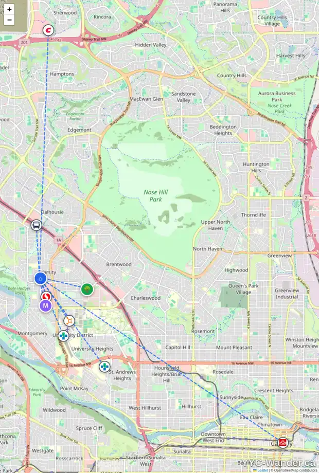 Daily accessibility map for 5208 VANDALE PL NW, Calgary showing nearby schools, grocery stores, parks, LRT stations and nearby amenities