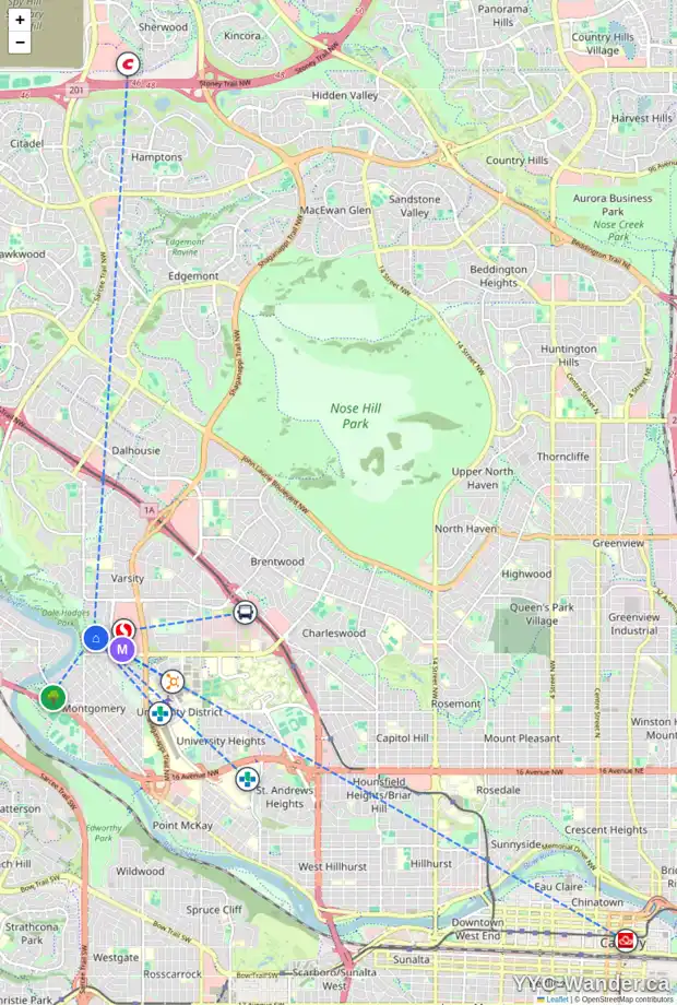 Daily accessibility map for 3403 VARNA CR NW, Calgary showing nearby schools, grocery stores, parks, LRT stations and nearby amenities