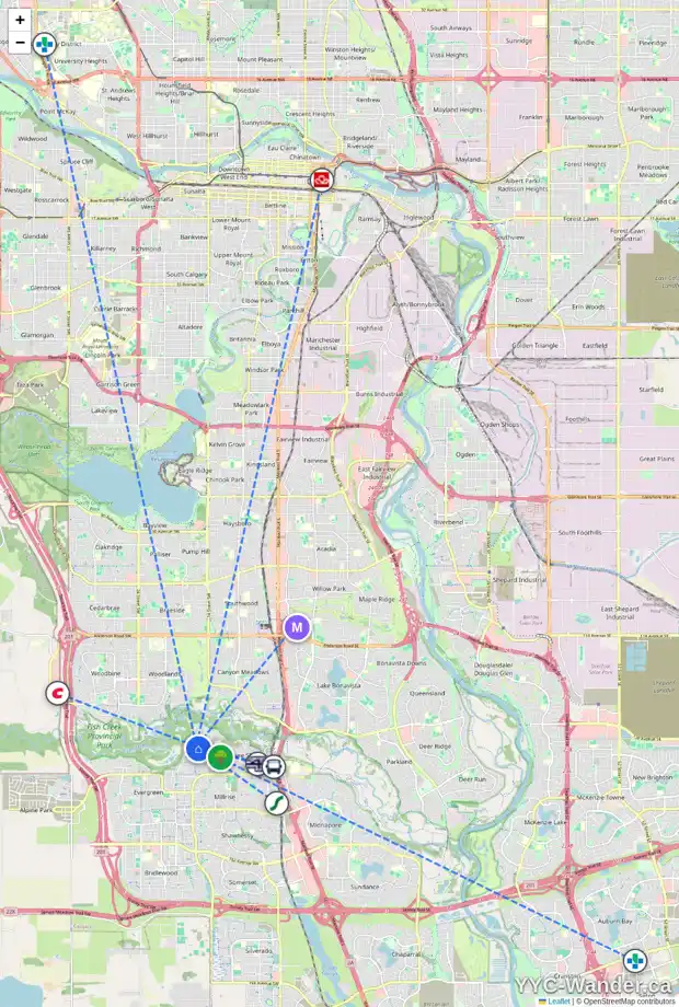Daily accessibility map for 112 EVERGREEN CL SW, Calgary showing nearby schools, grocery stores, parks, LRT stations and nearby amenities