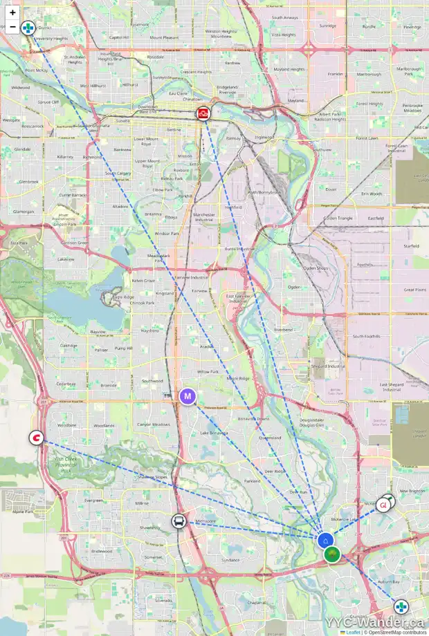 Daily accessibility map for 141 MT ASSINIBOINE PL SE, Calgary showing nearby schools, grocery stores, parks, LRT stations and nearby amenities