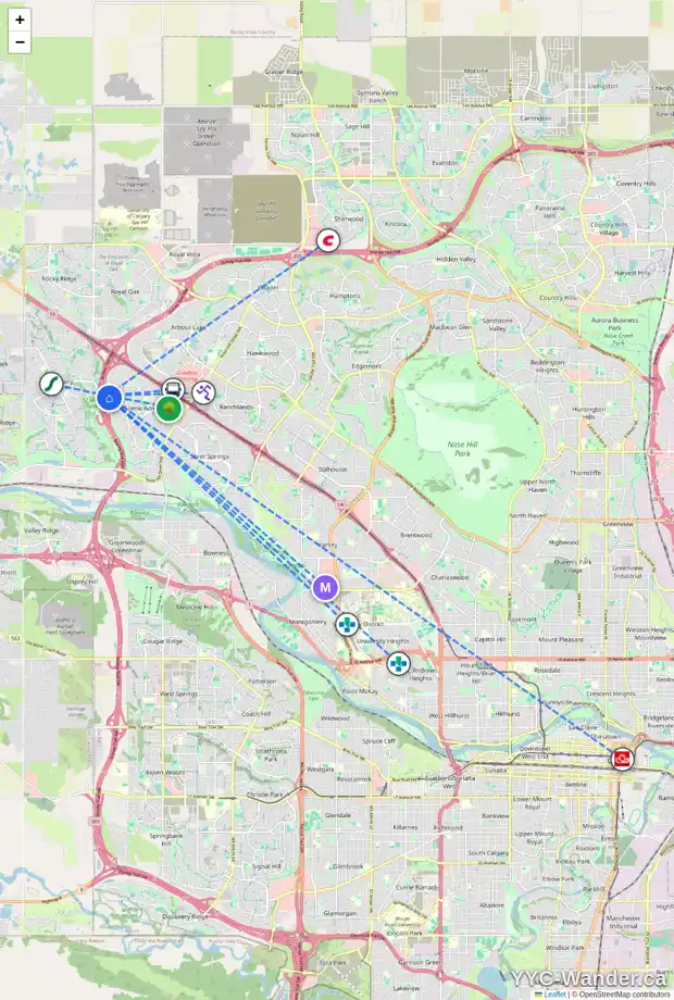 Daily accessibility map for 325 SCHOONER CV NW, Calgary showing nearby schools, grocery stores, parks, LRT stations and nearby amenities
