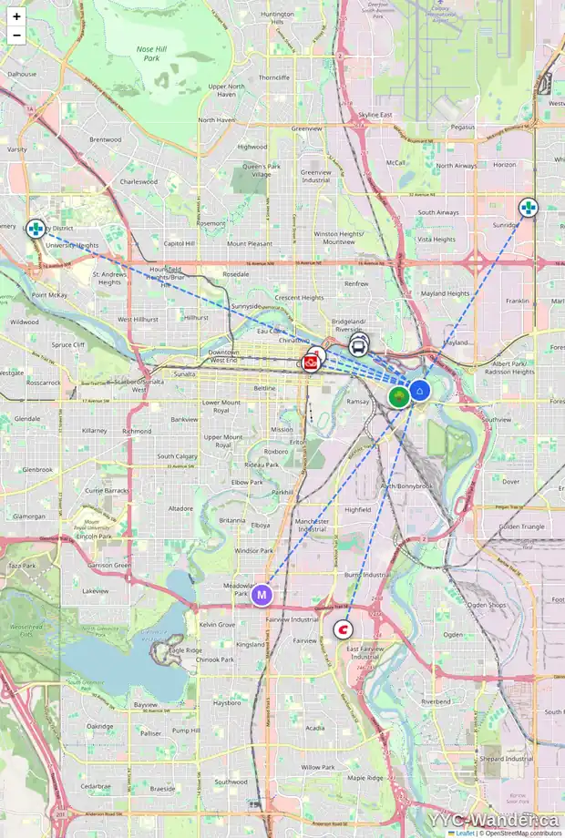Daily accessibility map for 305 1415 17 ST SE, Calgary showing nearby schools, grocery stores, parks, LRT stations and nearby amenities