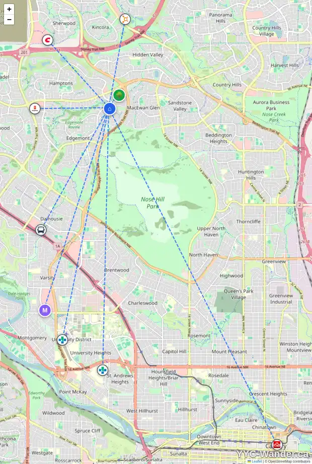Daily accessibility map for 410 EDGEBROOK GV NW, Calgary showing nearby schools, grocery stores, parks, LRT stations and nearby amenities