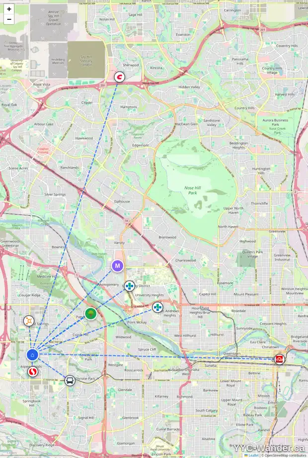 Daily accessibility map for 147 ASPEN SUMMIT HE SW, Calgary showing nearby schools, grocery stores, parks, LRT stations and nearby amenities