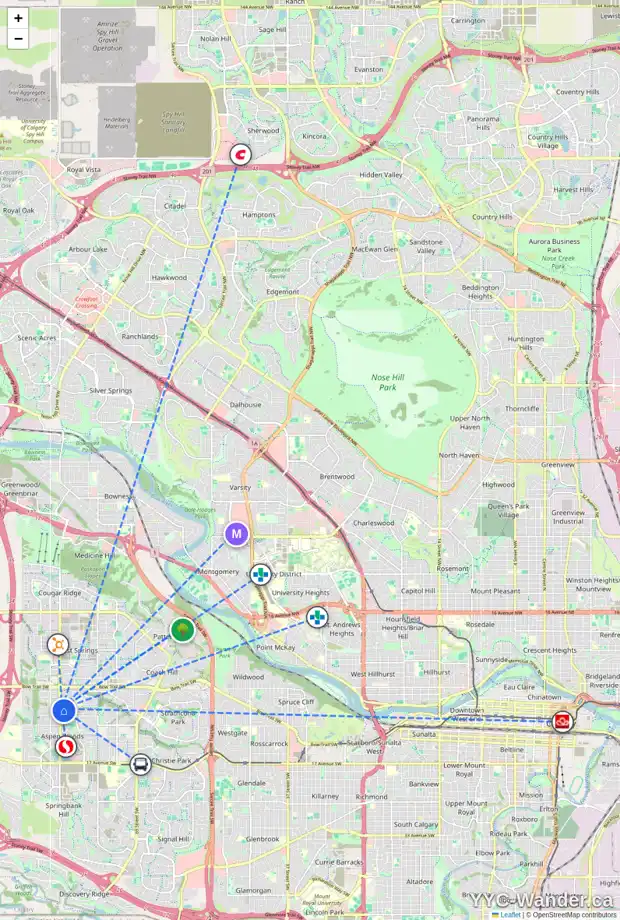 Daily accessibility map for 137 ASPEN SUMMIT HE SW, Calgary showing nearby schools, grocery stores, parks, LRT stations and nearby amenities