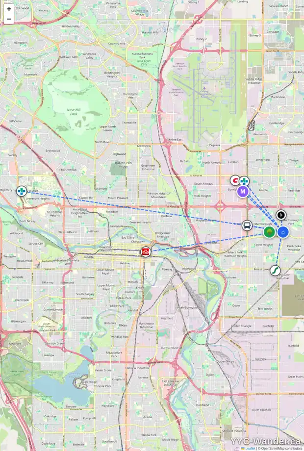 Daily accessibility map for 5410B 4 AV NE, Calgary showing nearby schools, grocery stores, parks, LRT stations and nearby amenities
