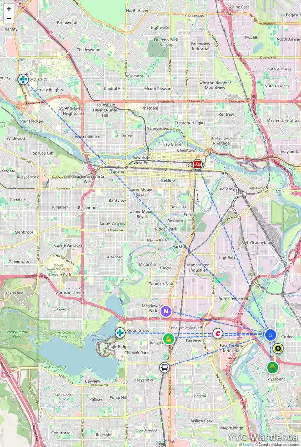 Daily accessibility map for 335 LYNNOVER PL SE, Calgary showing nearby schools, grocery stores, parks, LRT stations and nearby amenities