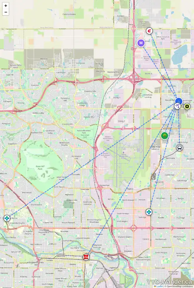 Daily accessibility map for 152 SKYVIEW POINT RD NE, Calgary showing nearby schools, grocery stores, parks, LRT stations and nearby amenities