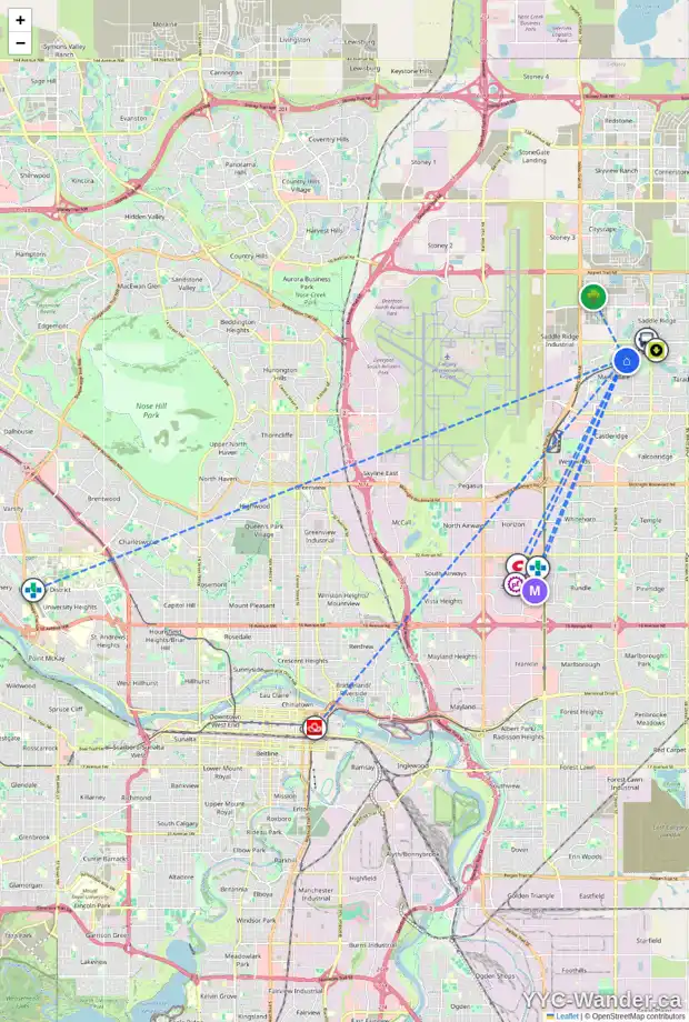 Daily accessibility map for 1204 MARTINDALE BV NE, Calgary showing nearby schools, grocery stores, parks, LRT stations and nearby amenities