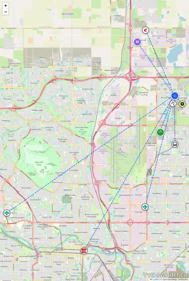 Daily accessibility map for 255 SKYVIEW POINT RD NE, Calgary showing nearby schools, grocery stores, parks, LRT stations and nearby amenities