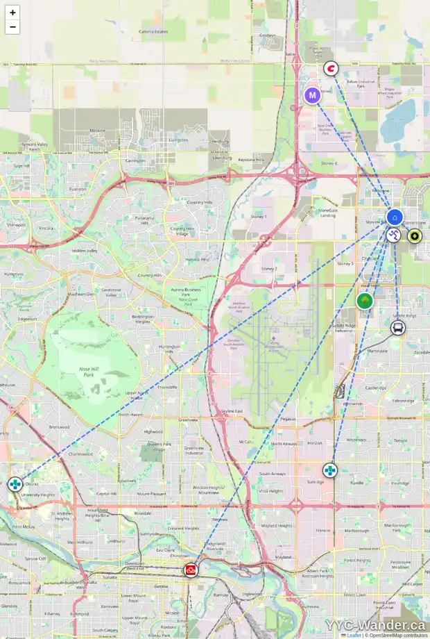 Daily accessibility map for 5 SKYVIEW RANCH MR NE, Calgary showing nearby schools, grocery stores, parks, LRT stations and nearby amenities