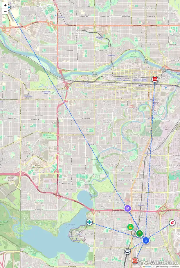 Daily accessibility map for 28 FLAVELLE RD SE, Calgary showing nearby schools, grocery stores, parks, LRT stations and nearby amenities