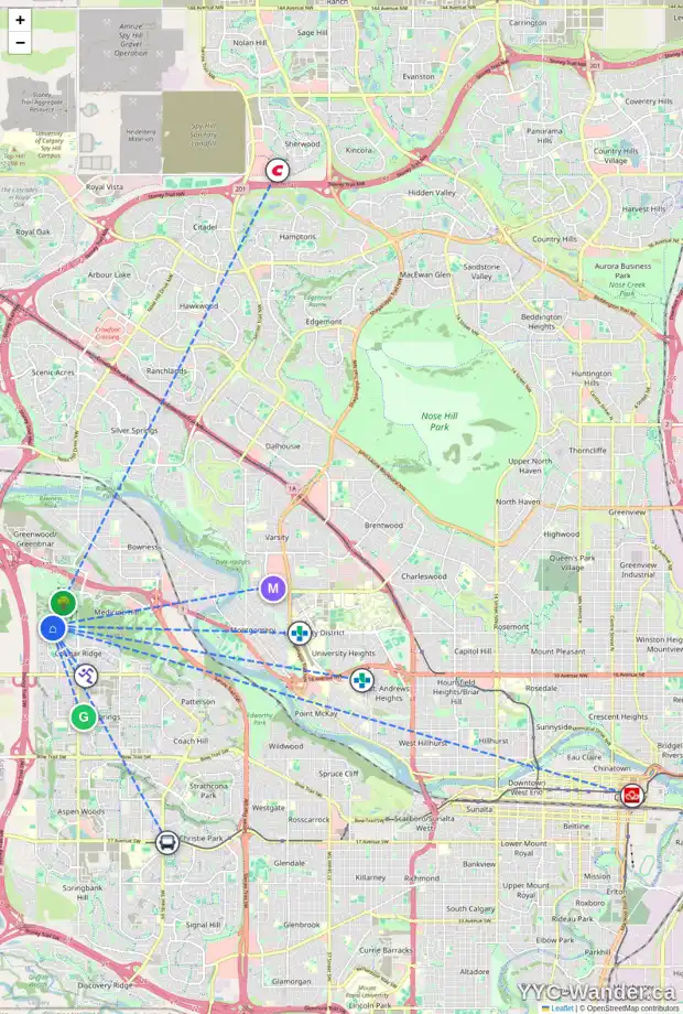 Daily accessibility map for 23 COUGAR RIDGE PL SW, Calgary showing nearby schools, grocery stores, parks, LRT stations and nearby amenities