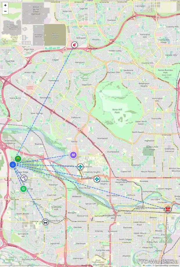 Daily accessibility map for 133 COUGAR RIDGE CL SW, Calgary showing nearby schools, grocery stores, parks, LRT stations and nearby amenities