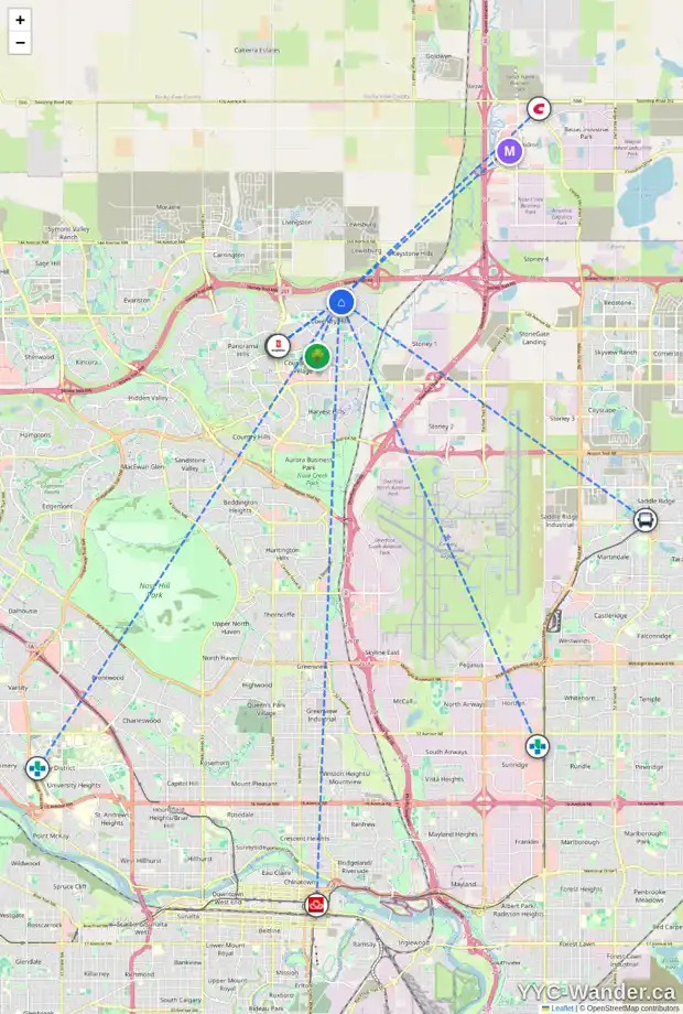 Daily accessibility map for 13017 COVENTRY HILLS WY NE, Calgary showing nearby schools, grocery stores, parks, LRT stations and nearby amenities