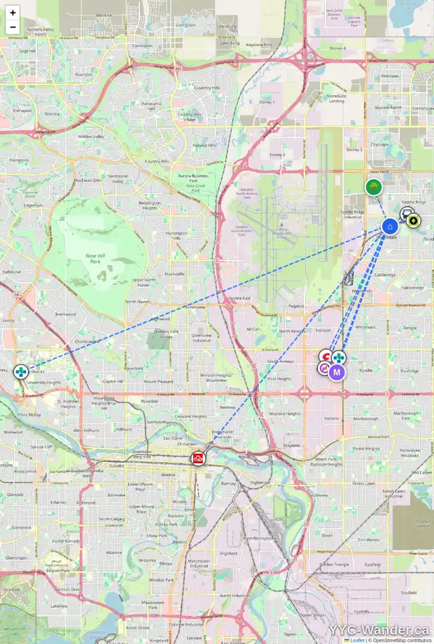 Daily accessibility map for 21 MARTINVALLEY PL NE, Calgary showing nearby schools, grocery stores, parks, LRT stations and nearby amenities