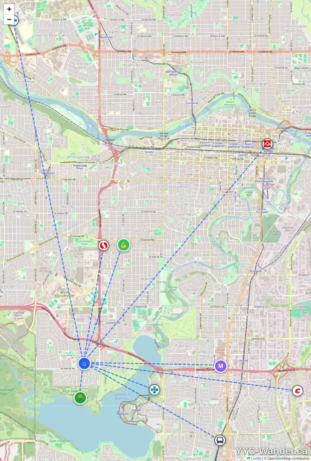 Daily accessibility map for 2823 LIONEL CR SW, Calgary showing nearby schools, grocery stores, parks, LRT stations and nearby amenities