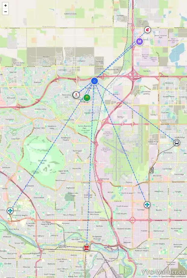 Daily accessibility map for 248 COVECREEK CI NE, Calgary showing nearby schools, grocery stores, parks, LRT stations and nearby amenities