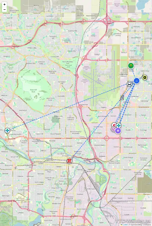 Daily accessibility map for 77 MARTINVALLEY PL NE, Calgary showing nearby schools, grocery stores, parks, LRT stations and nearby amenities