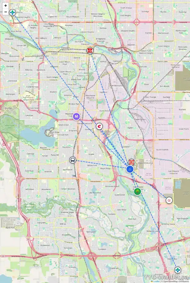 Daily accessibility map for 456 QUARRY VI SE, Calgary showing nearby schools, grocery stores, parks, LRT stations and nearby amenities
