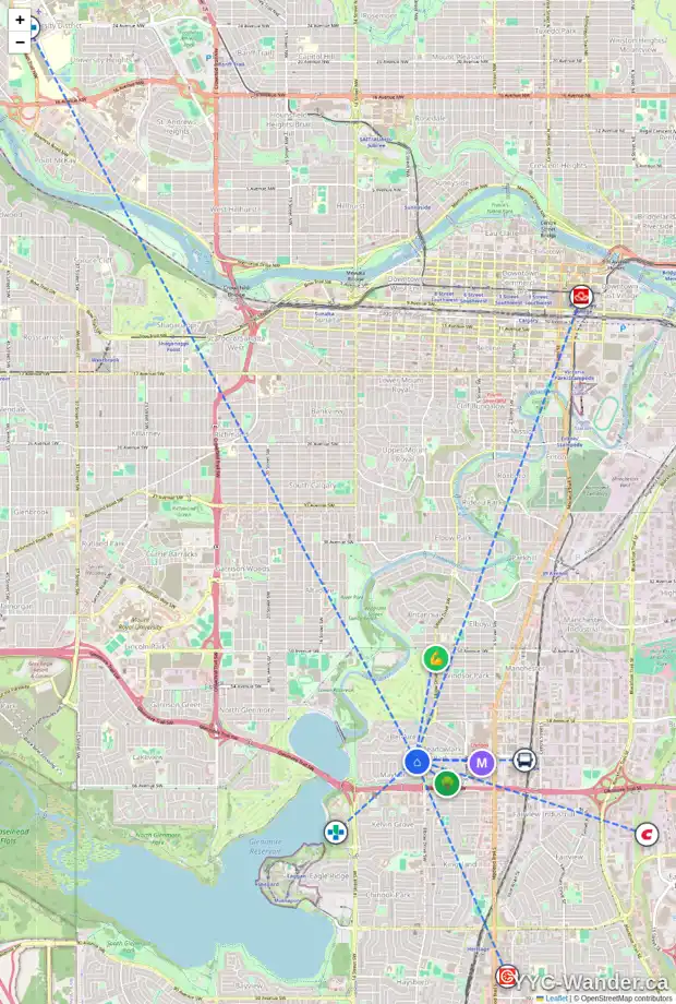 Daily accessibility map for 28 MARYLAND PL SW, Calgary showing nearby schools, grocery stores, parks, LRT stations and nearby amenities