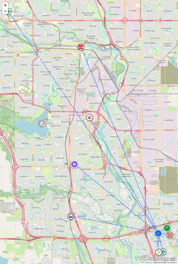Daily accessibility map for 1018 10 AUBURN BAY AV SE, Calgary showing nearby schools, grocery stores, parks, LRT stations and nearby amenities