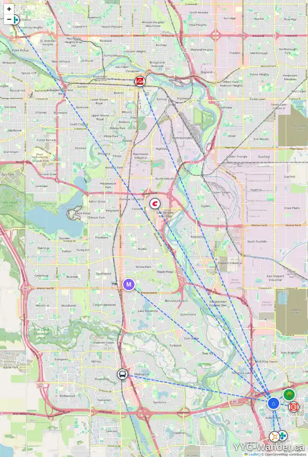 Daily accessibility map for 1101 10 AUBURN BAY AV SE, Calgary showing nearby schools, grocery stores, parks, LRT stations and nearby amenities