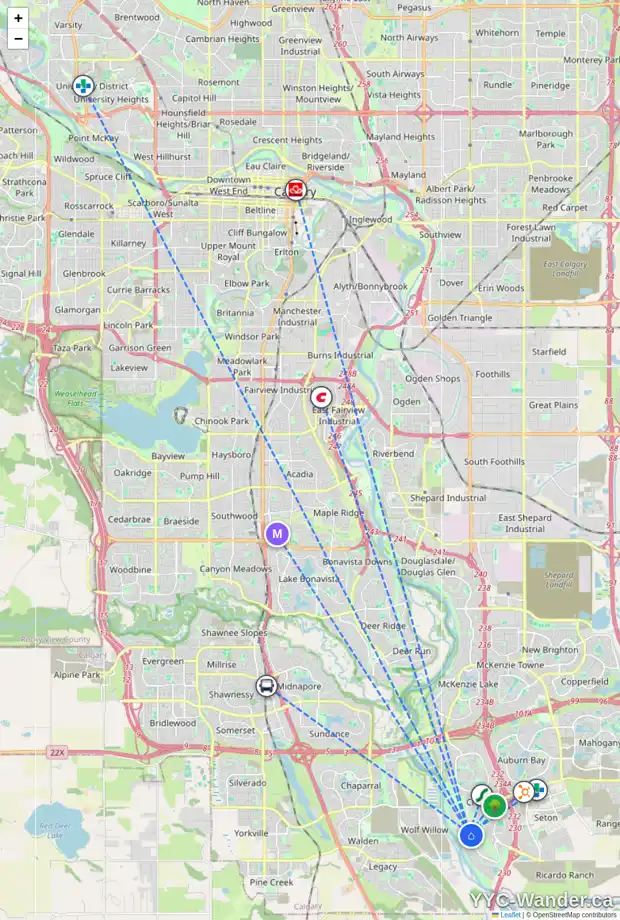 Daily accessibility map for 9 CRANBROOK PL SE, Calgary showing nearby schools, grocery stores, parks, LRT stations and nearby amenities