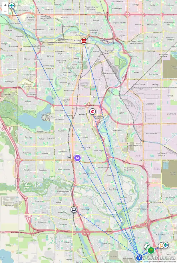 Daily accessibility map for 103 CRANBROOK HT SE, Calgary showing nearby schools, grocery stores, parks, LRT stations and nearby amenities
