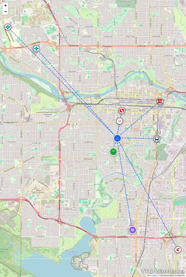 Daily accessibility map for 925 PROSPECT AV SW, Calgary showing nearby schools, grocery stores, parks, LRT stations and nearby amenities