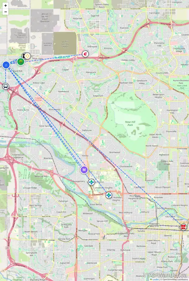 Daily accessibility map for 2 ROCK LAKE PT NW, Calgary showing nearby schools, grocery stores, parks, LRT stations and nearby amenities