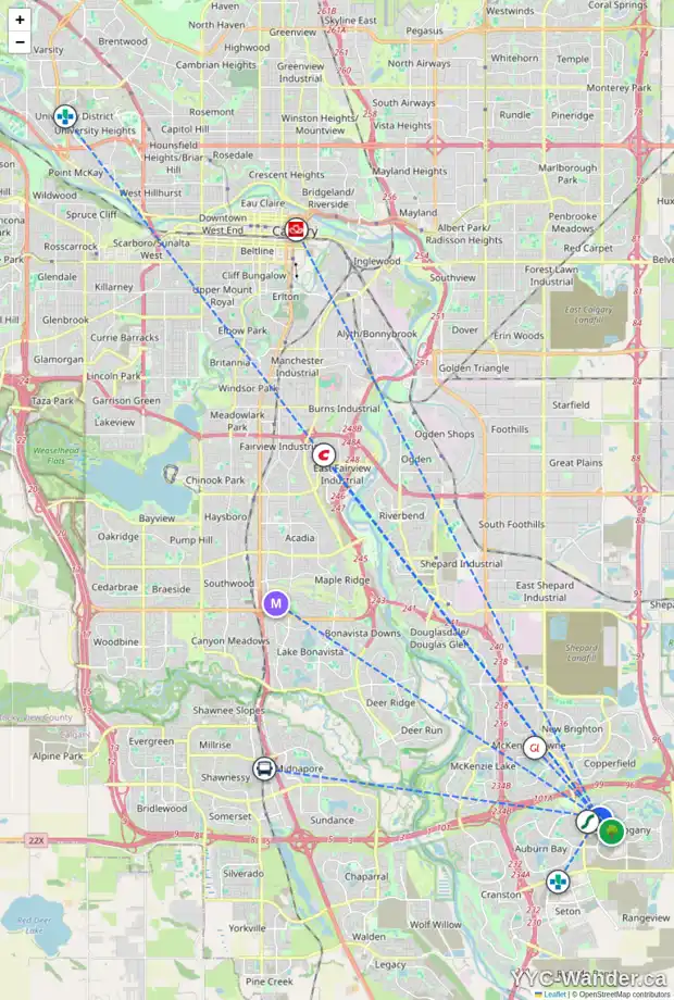 Daily accessibility map for 2284 MAHOGANY BV SE, Calgary showing nearby schools, grocery stores, parks, LRT stations and nearby amenities