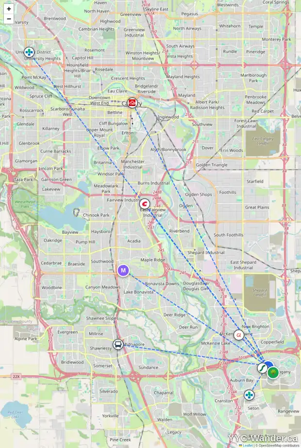 Daily accessibility map for 123 MAHOGANY RO SE, Calgary showing nearby schools, grocery stores, parks, LRT stations and nearby amenities