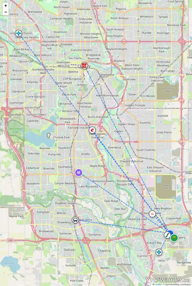 Daily accessibility map for 75 MAHOGANY RO SE, Calgary showing nearby schools, grocery stores, parks, LRT stations and nearby amenities