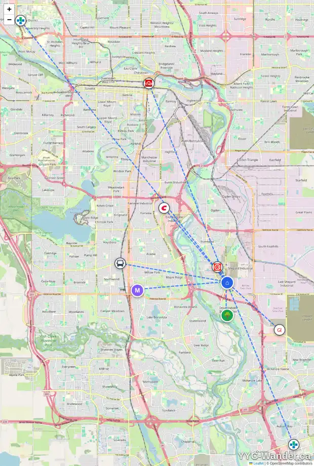 Daily accessibility map for 121 DOUGLAS GLEN MR SE, Calgary showing nearby schools, grocery stores, parks, LRT stations and nearby amenities