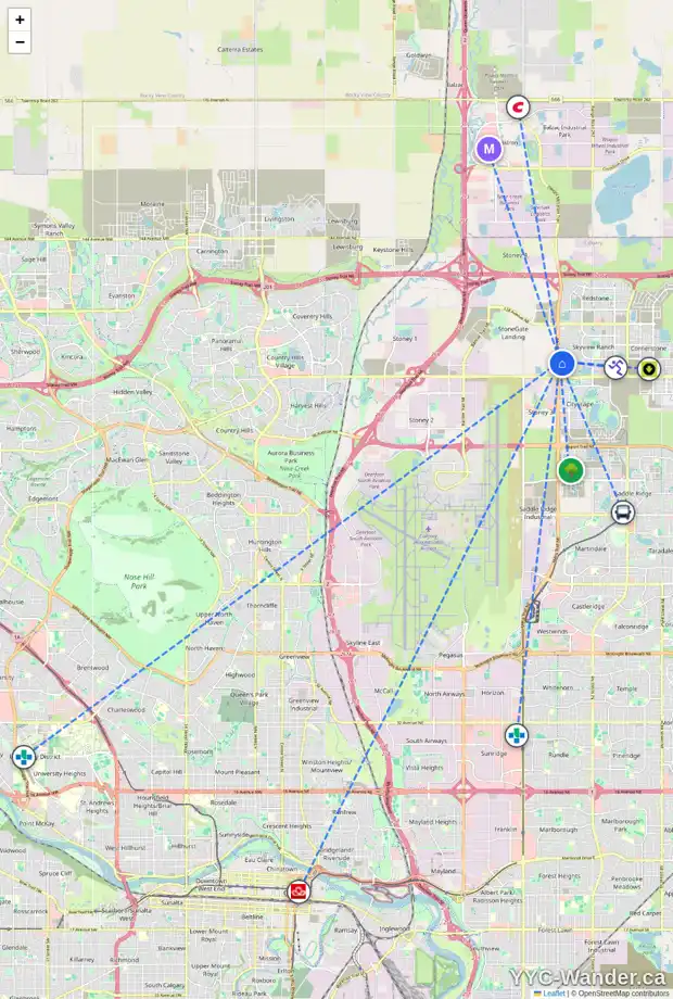 Daily accessibility map for 408 SKYVIEW SHORES MR NE, Calgary showing nearby schools, grocery stores, parks, LRT stations and nearby amenities
