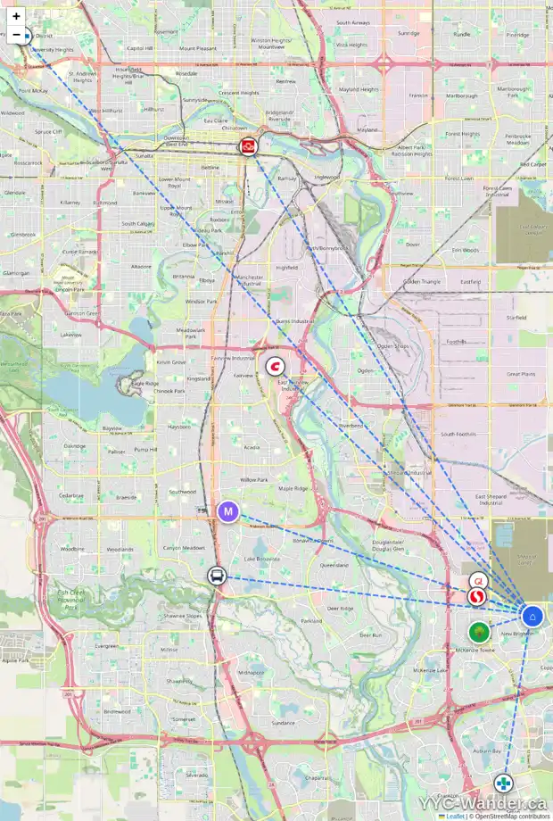 Daily accessibility map for 1223 BRIGHTONCREST GR SE, Calgary showing nearby schools, grocery stores, parks, LRT stations and nearby amenities