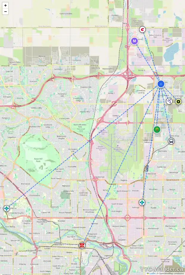 Daily accessibility map for 7 REDSTONE PA NE, Calgary showing nearby schools, grocery stores, parks, LRT stations and nearby amenities