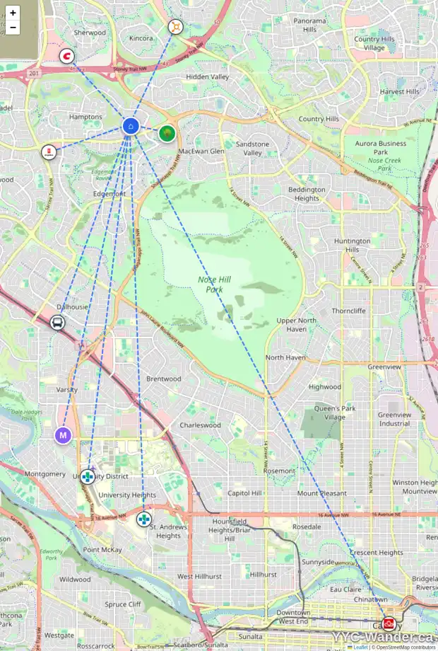 Daily accessibility map for 26 HAMPSTEAD VW NW, Calgary showing nearby schools, grocery stores, parks, LRT stations and nearby amenities