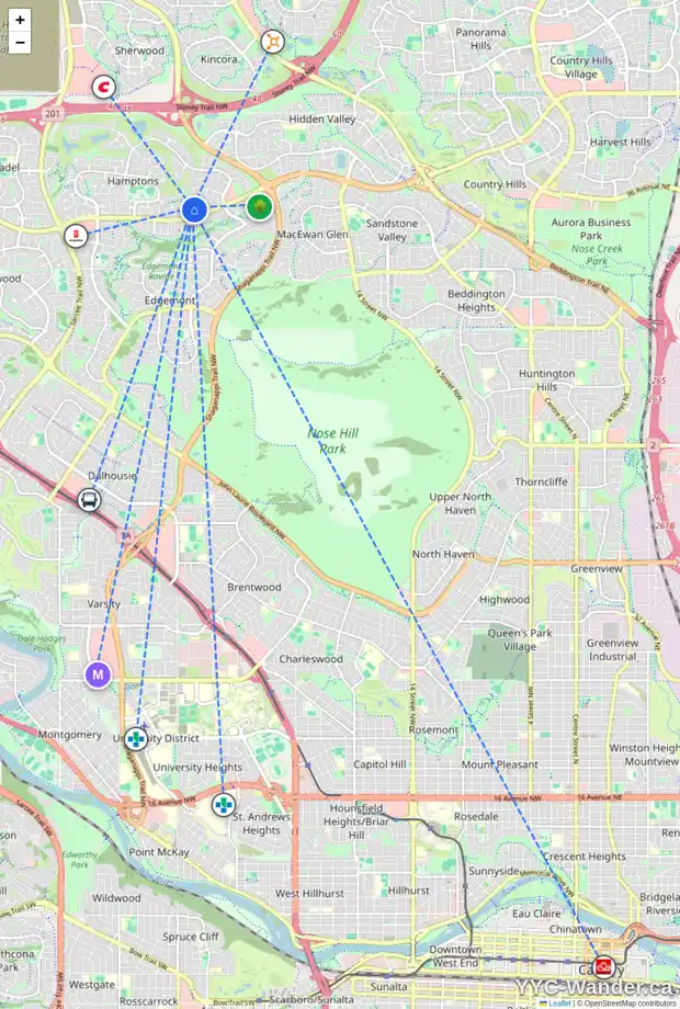 Daily accessibility map for 190 HAMPSTEAD RD NW, Calgary showing nearby schools, grocery stores, parks, LRT stations and nearby amenities