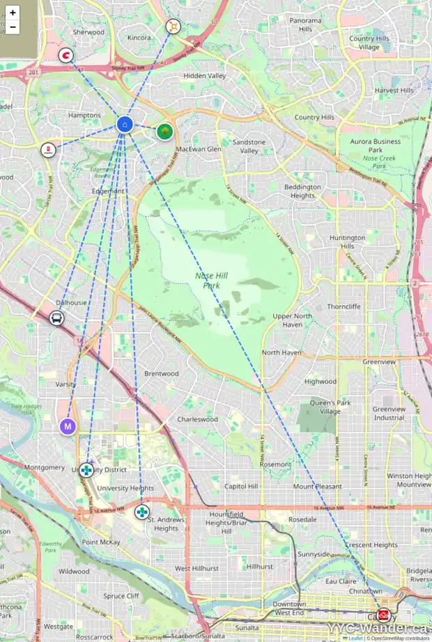Daily accessibility map for 131 HAMPSTEAD RD NW, Calgary showing nearby schools, grocery stores, parks, LRT stations and nearby amenities